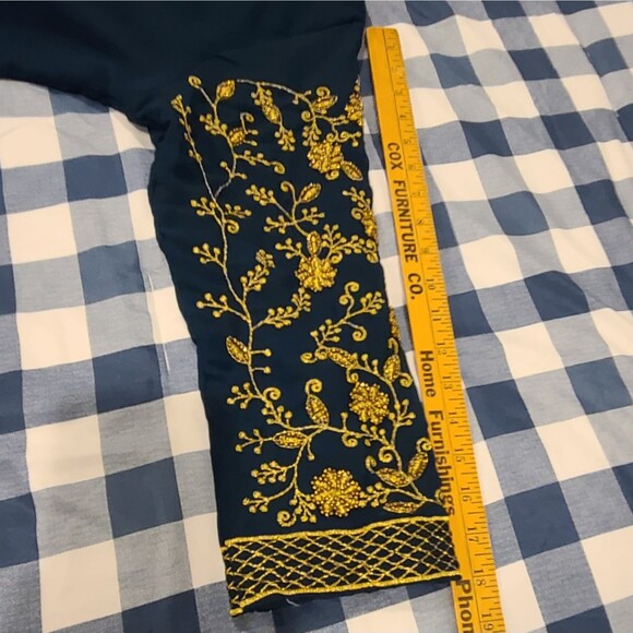 Gayatri Art Teal w/Gold Beadwork Anarkali-Style Dress – XL (ish) – Made in India - Picture 6 of 9